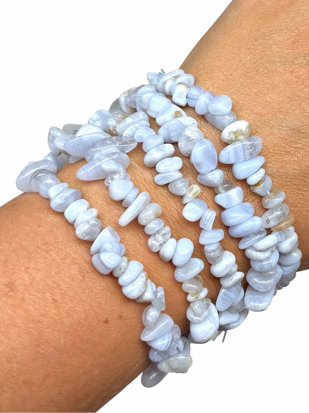 Blue Lace Agate Gemstone Chip Beaded Stretch Bracelet